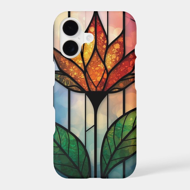 Vibrant Stained Glass Flower Botanical Art (Back)