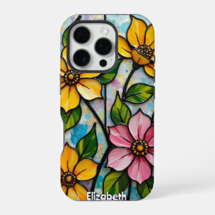 Vibrant Stained Glass Flower Panel iPhone 16 Pro Case