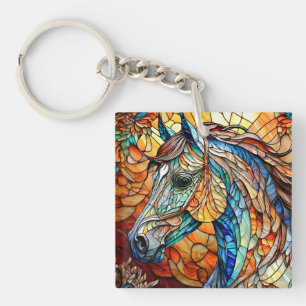 Vibrant Stained Glass Horse 25 Key Ring