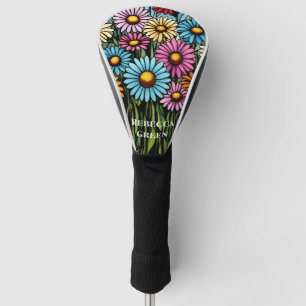 Vibrant Stained Glass Look Bohemian Garden Daisies Golf Head Cover