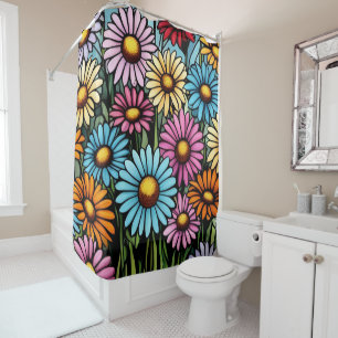 Vibrant Stained Glass Look Bohemian Garden Daisies Shower Curtain
