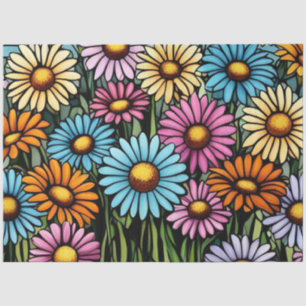 Vibrant Stained Glass Look Bohemian Garden Daisies Tissue Paper