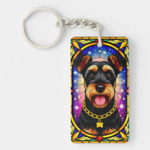 Vibrant Stained Glass Portrait of a Dog Key Ring