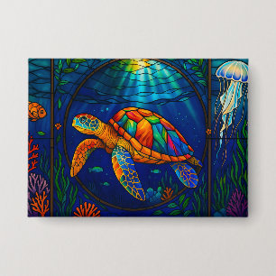 Vibrant Stained Glass Sea Turtle Ocean Design