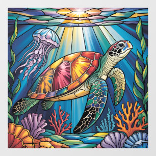 Vibrant Stained Glass Sea Turtle Ocean Design