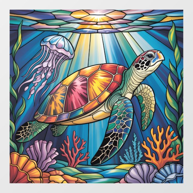 Vibrant Stained Glass Sea Turtle Ocean Design (Sheet)