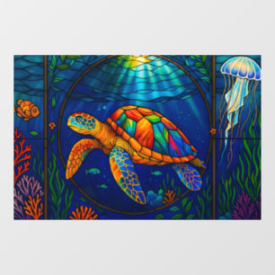 Vibrant Stained Glass Sea Turtle Ocean Design