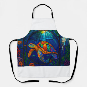 Vibrant Stained Glass Sea Turtle Ocean Design Apron