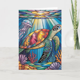 Vibrant Stained Glass Sea Turtle Ocean Design Card