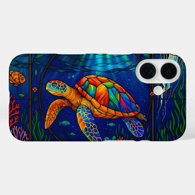 Vibrant Stained Glass Sea Turtle Ocean Design Case-Mate iPhone Case (Back (Horizontal))