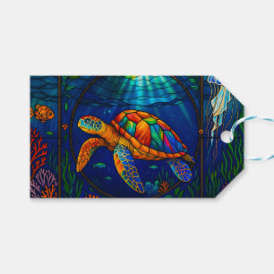 Vibrant Stained Glass Sea Turtle Ocean Design Gift Tags