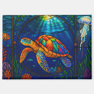 Vibrant Stained Glass Sea Turtle Ocean Design Magnet