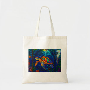 Vibrant Stained Glass Sea Turtle Ocean Design Tote Bag