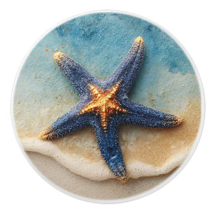 Vibrant Starfish on Sandy Beach Ceramic Knob