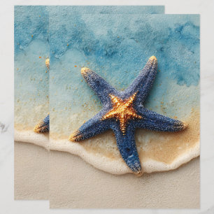 Vibrant Starfish on Sandy Beach Scrapbook Paper