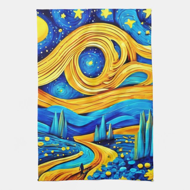 Vibrant Starry Artwork Tea Towel (Vertical)