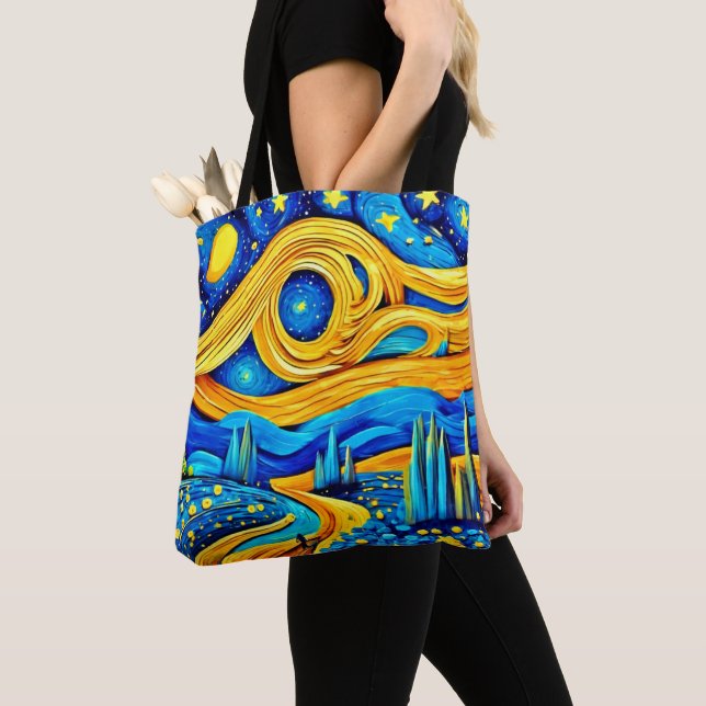 Vibrant Starry Artwork Tote Bag (Close Up)