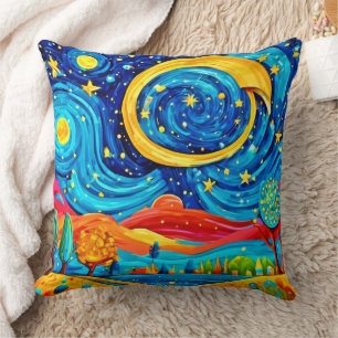 Vibrant Starry Night Style Art Cushion