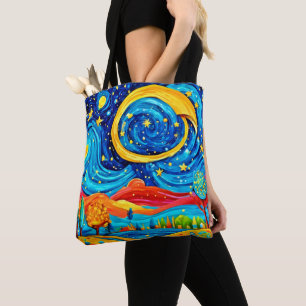 Vibrant Starry Night Style Art Tote Bag