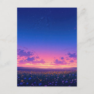 Vibrant Starry Night Wildflower Meadow Postcard