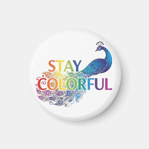 Vibrant "Stay Colourful" Peacock Motivational Magnet
