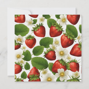 Vibrant Strawberries, Leaves and Flowers  Card