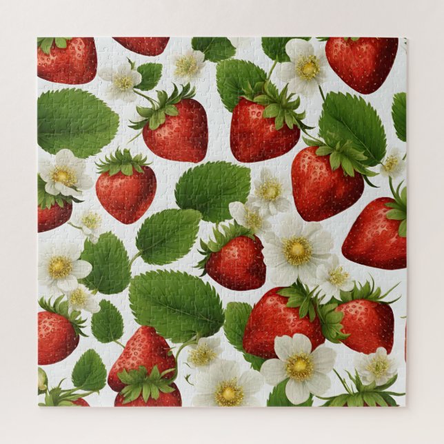 Vibrant Strawberries, Leaves and Flowers  Jigsaw Puzzle (Vertical)