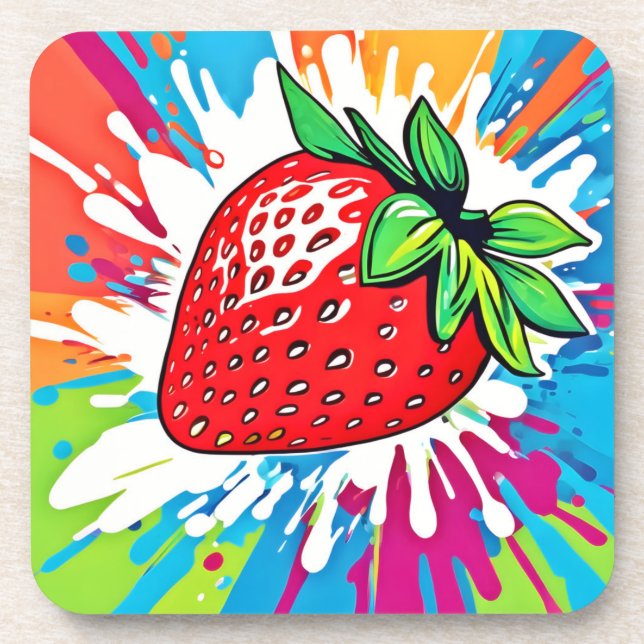 Vibrant Strawberry Artwork Coaster (Front)