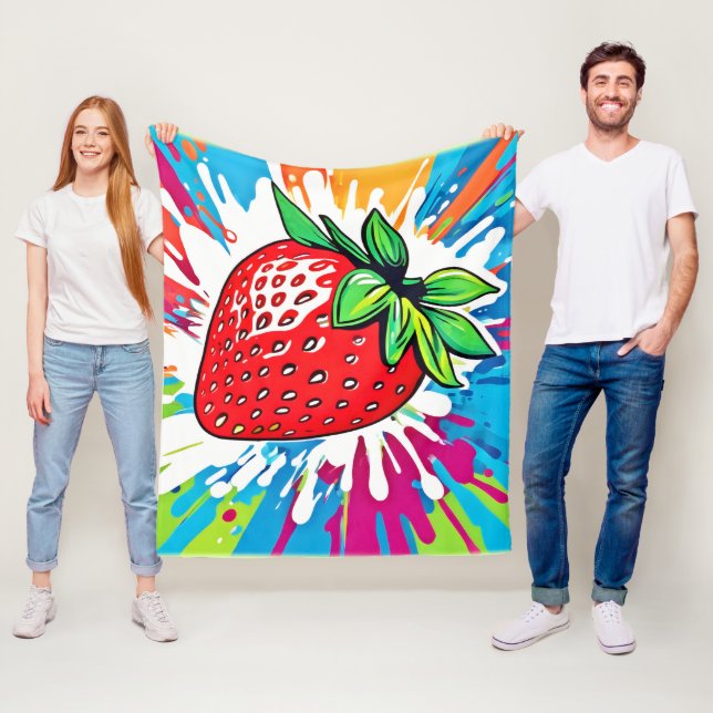 Vibrant Strawberry Artwork Fleece Blanket (In Situ)
