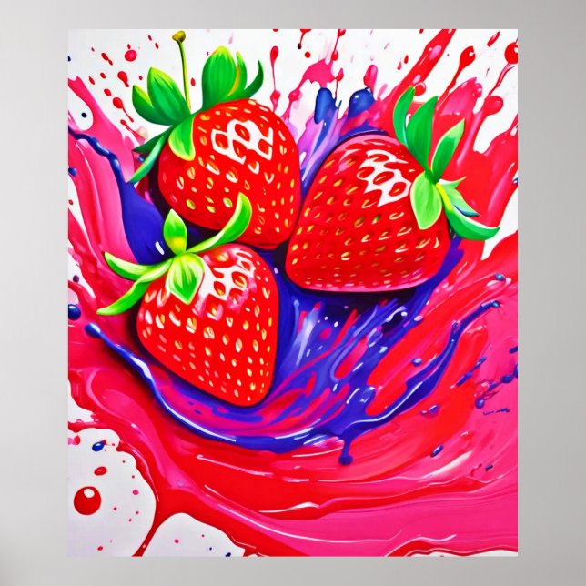 Vibrant Strawberry Splash Poster (Front)