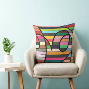 Vibrant Striped Abstract with Bold Black Swirls Cushion