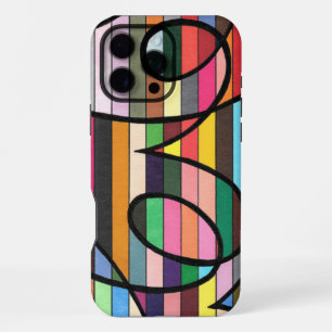 Vibrant Striped Abstract with Bold Black Swirls iPhone 16 Pro Max Case