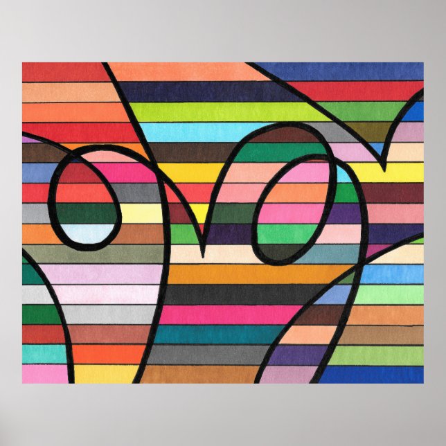 Vibrant Striped Abstract with Bold Black Swirls Poster (Front)