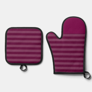 Vibrant Striped Maroon Matching Oven Mitt & Pot Holder Set