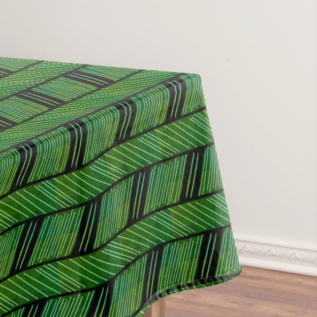 Vibrant Striped Pattern Abstract Green Geometric Tablecloth (In Situ)