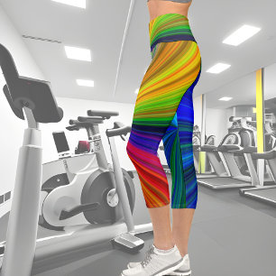 Vibrant striped rainbow colours capri leggings