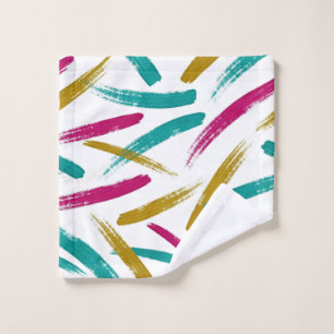 Vibrant Strokes,Teal, Magenta & Mustard pattern Bath Towel Set