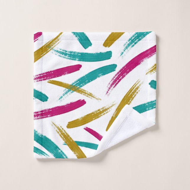Vibrant Strokes,Teal, Magenta & Mustard pattern Bath Towel Set (Wash Cloth)