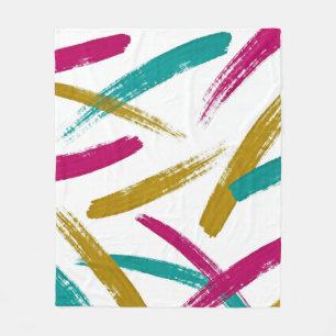 Vibrant Strokes,Teal, Magenta & Mustard pattern Fleece Blanket