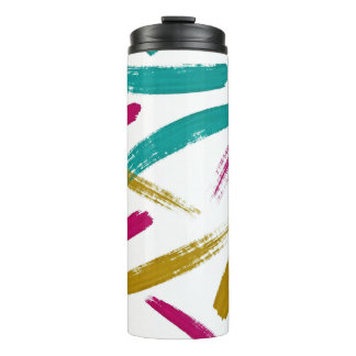 Vibrant Strokes,Teal, Magenta & Mustard pattern Thermal Tumbler