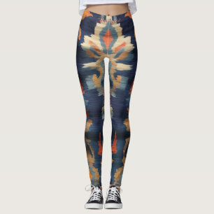 Vibrant Stylish Earthy Tones Pattern Ikat Text Leggings