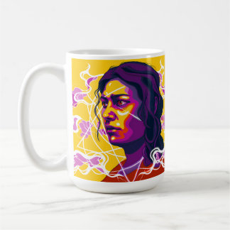 Vibrant Stylized Portrait with Abstract Elements Coffee Mug