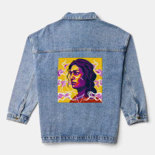 Vibrant Stylized Portrait with Abstract Elements Denim Jacket