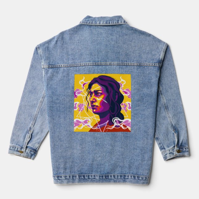 Vibrant Stylized Portrait with Abstract Elements Denim Jacket (Back)