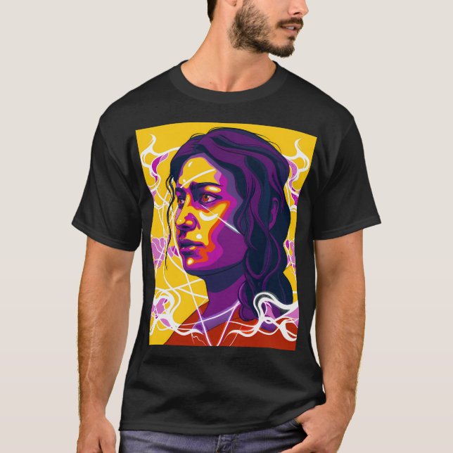 Vibrant Stylized Portrait with Abstract Elements T-Shirt (Front)