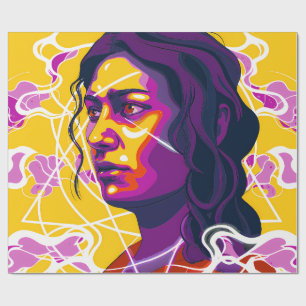 Vibrant Stylized Portrait with Abstract Elements Wrapping Paper