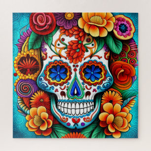 Vibrant Sugar Skull art Jigsaw Puzzle
