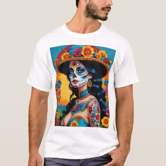 Vibrant Sugar Skull Art T Shirt Retro Aesthetic