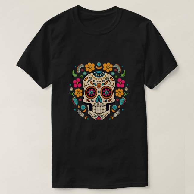 Vibrant Sugar Skull Fiesta - Dia De Los Muertos  T-Shirt (Design Front)