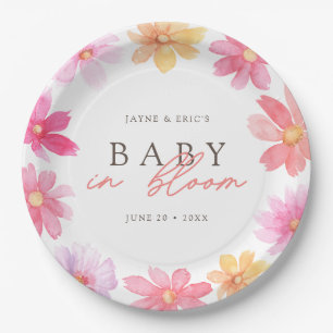Vibrant Summer Baby in Bloom Floral Wildflower Paper Plate